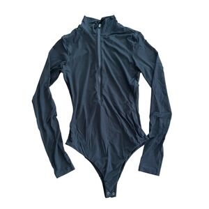HYZ Black Deep V Zippered Bodysuit Small NWOT